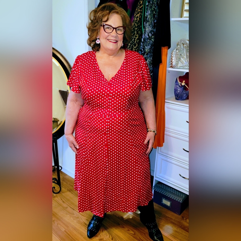 NEW NWT Plus Size Pinup Women's Button Front Red/White Polka Dot Midi Sz 22W